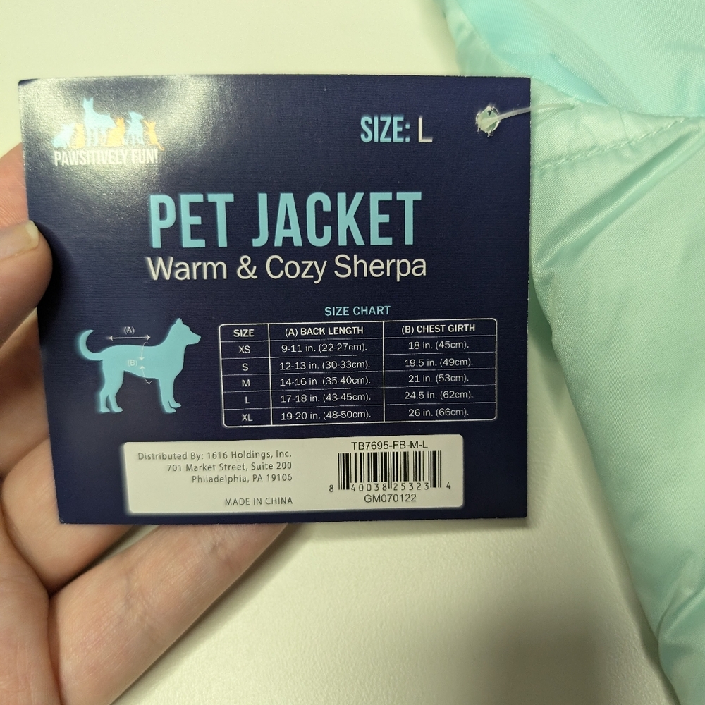 NWT Pawsitively Fun Large Light Blue Pet Jacket "Warm & Cozy Sherpa" - Picture 4 of 7